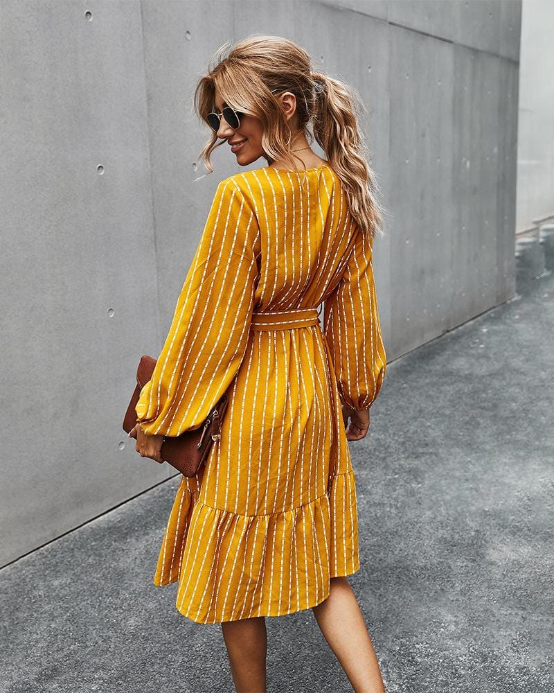 V Neck Tie Waist Dress