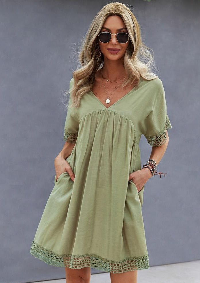 Hem V Neck Dress