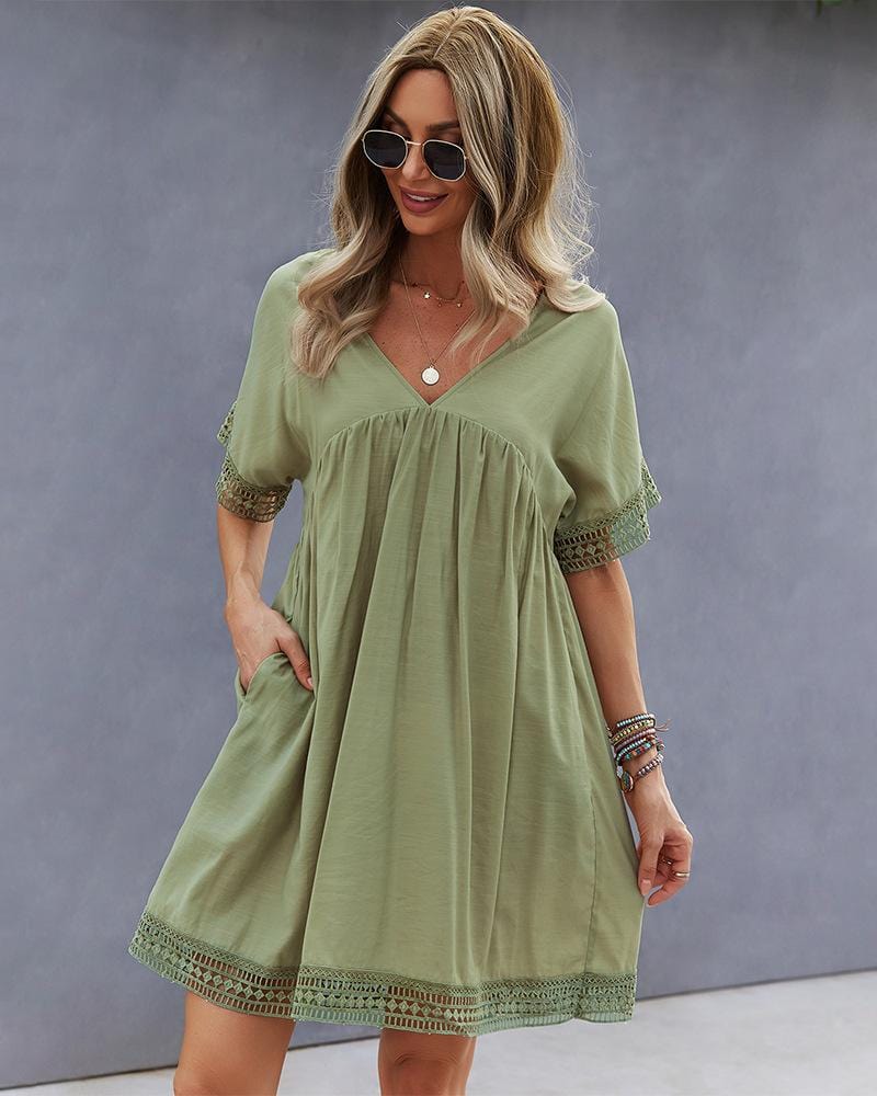 Hem V Neck Dress