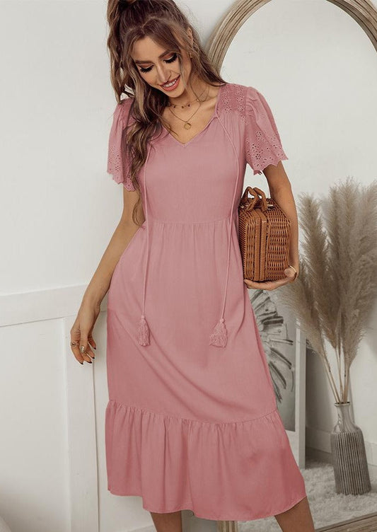 Eyelet Detail Tassel Dress