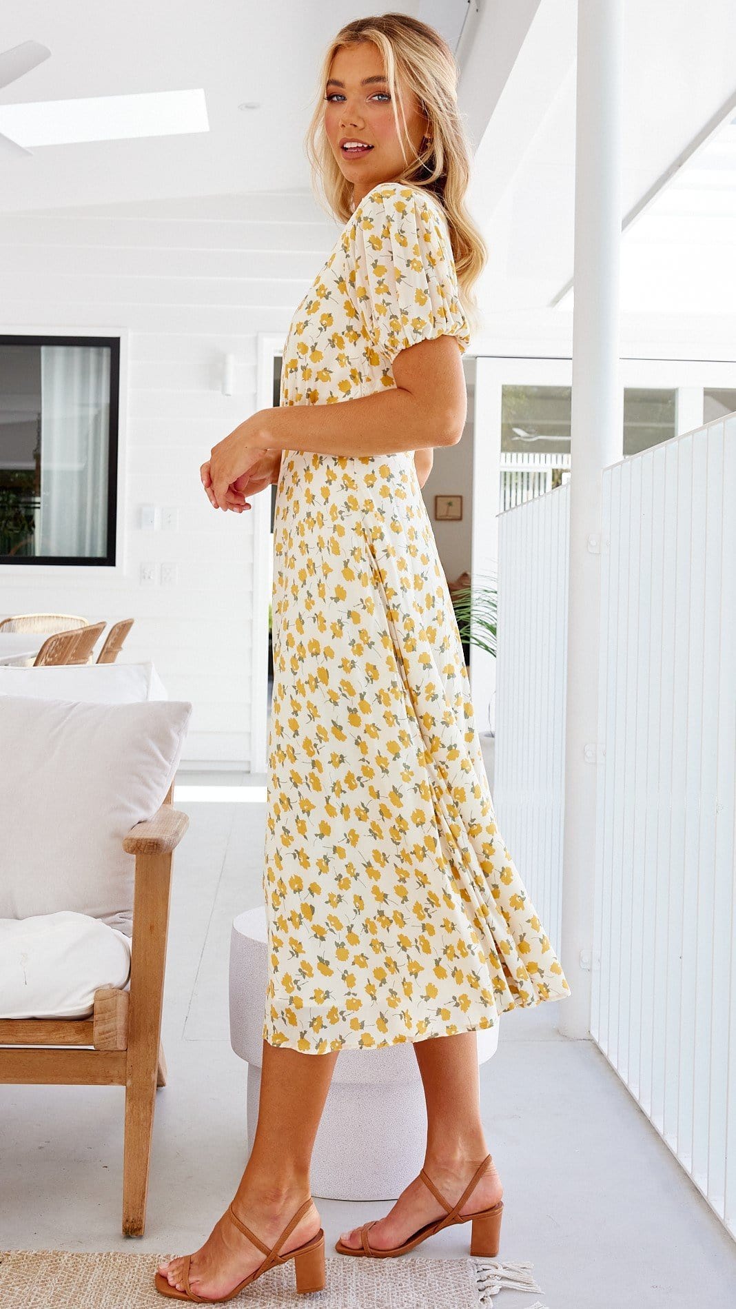 V Floral Midi Dress