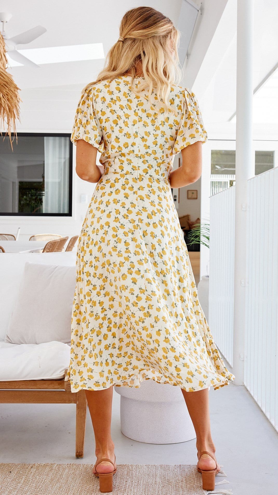 V Floral Midi Dress