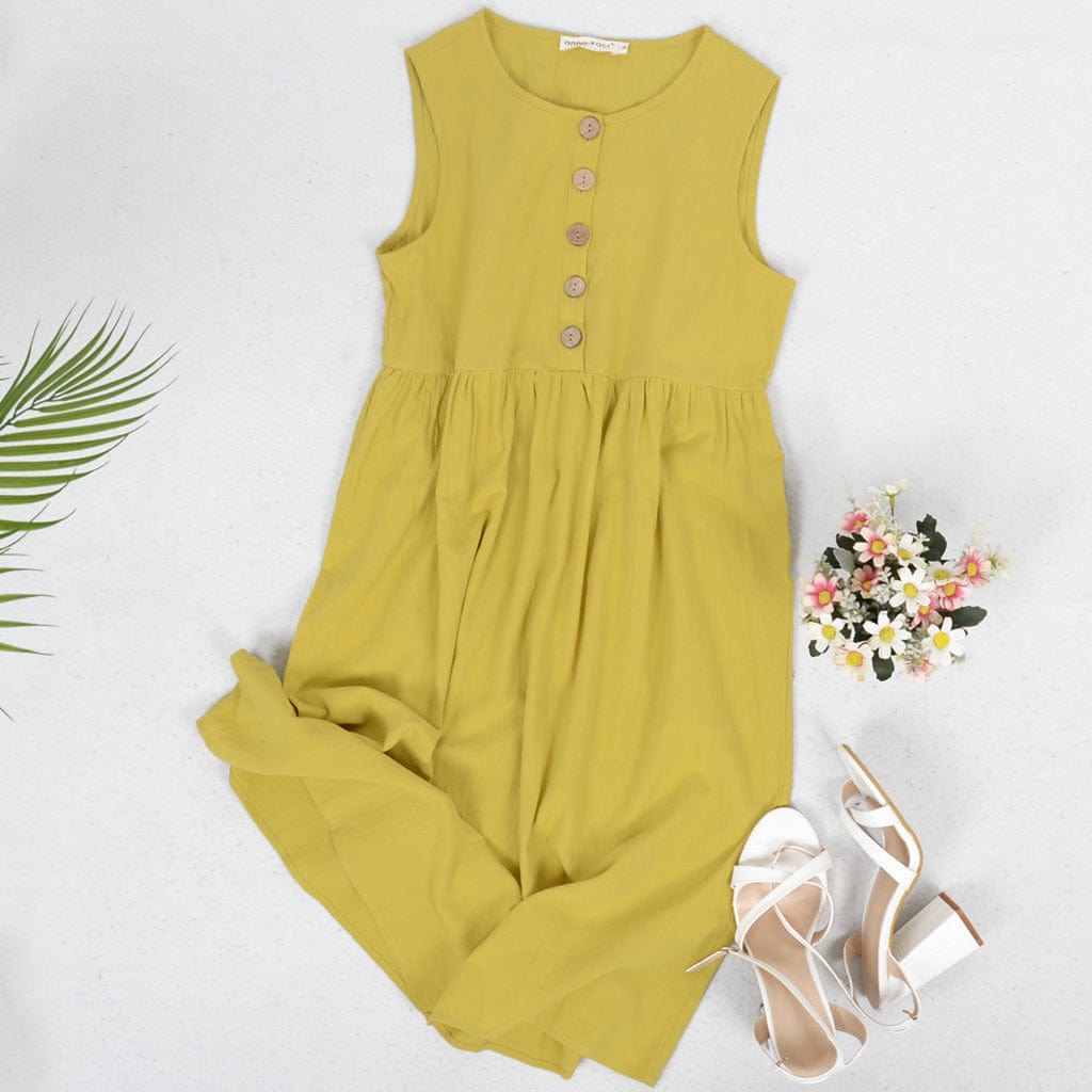 Empire Gathered Button Dress