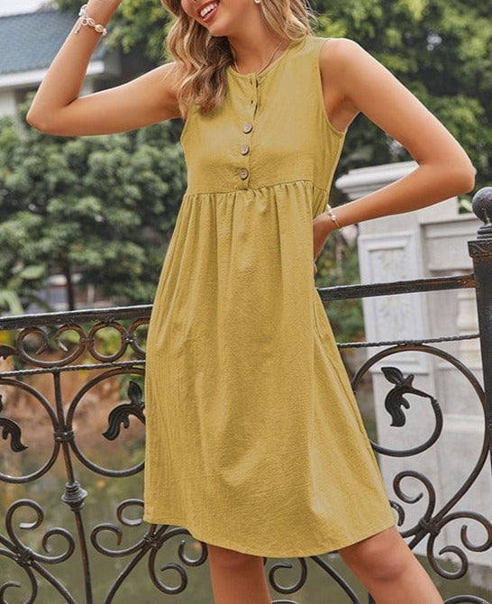 Empire Gathered Button Dress
