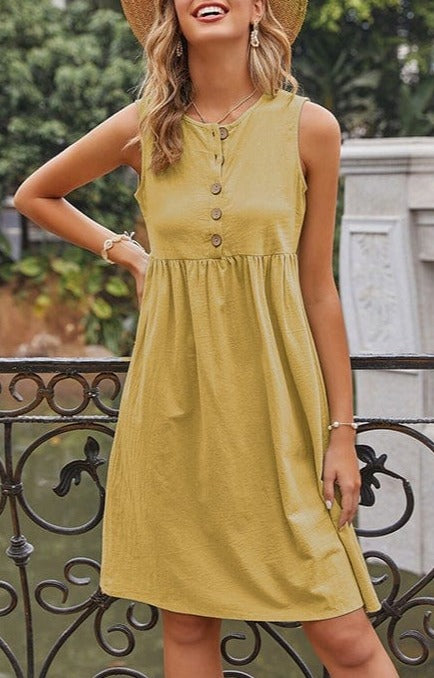 Empire Gathered Button Dress