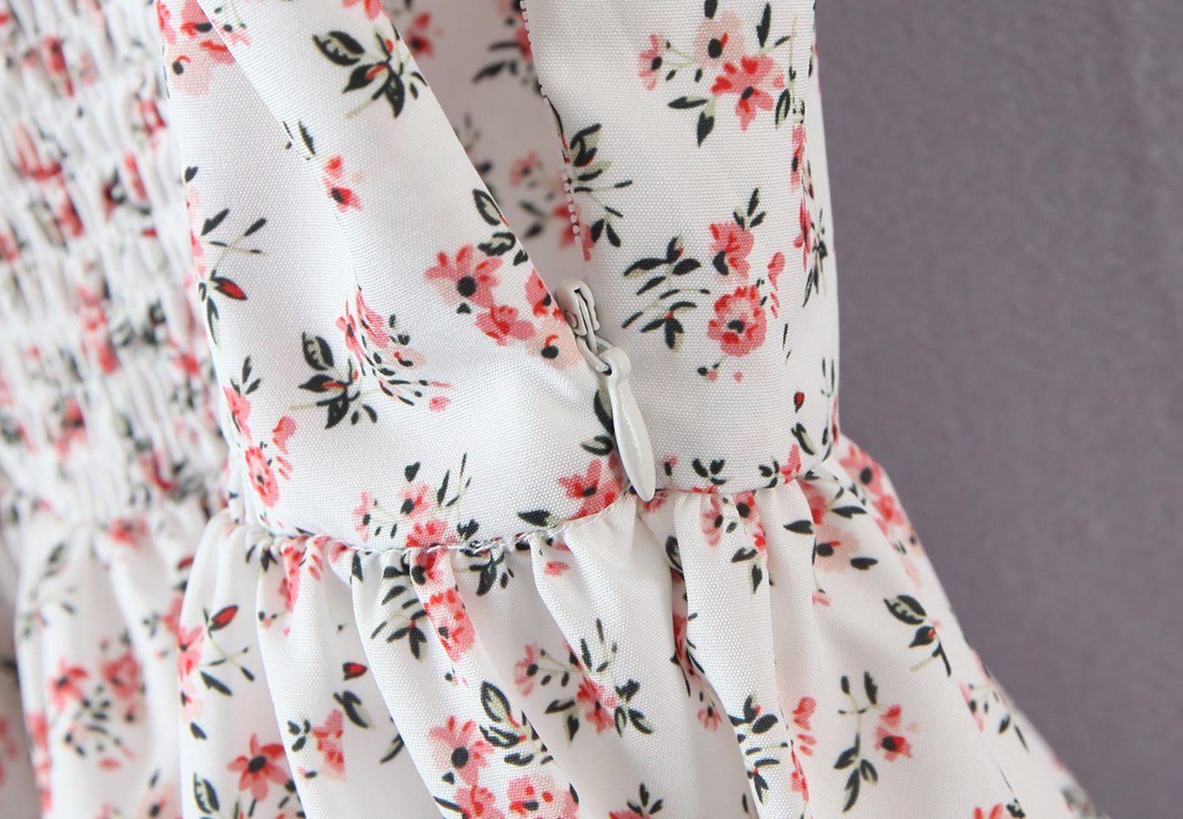 Floral Tying Lace Up Ruffled Dress