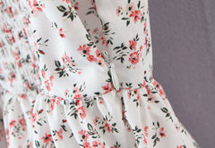 Floral Tying Lace Up Ruffled Dress