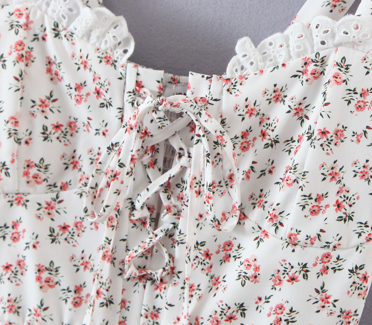 Floral Tying Lace Up Ruffled Dress
