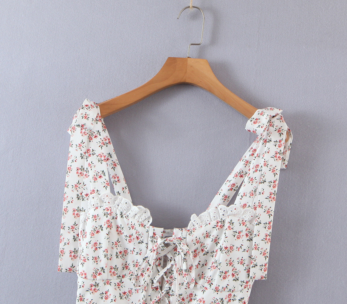Floral Tying Lace Up Ruffled Dress