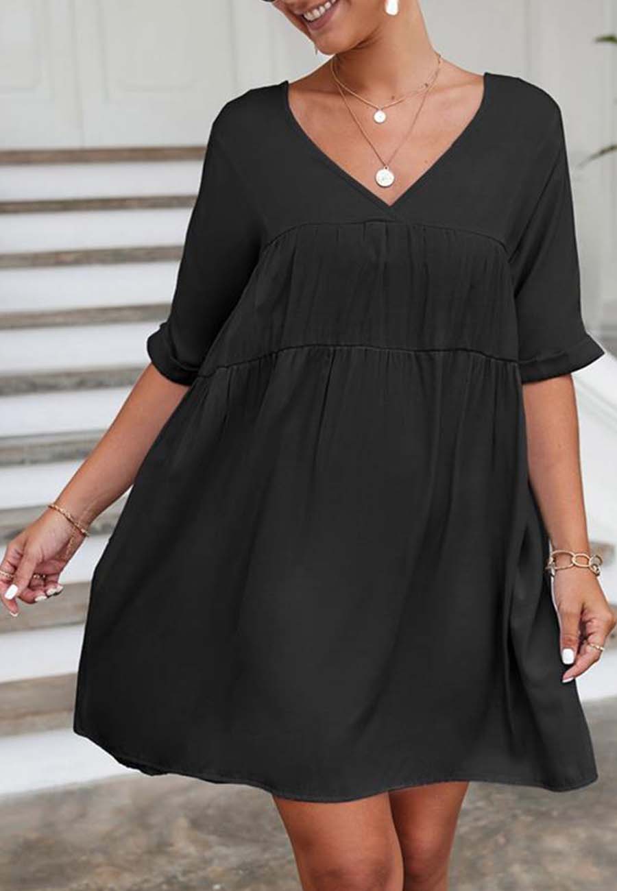 V Neck Tie Shift Dress