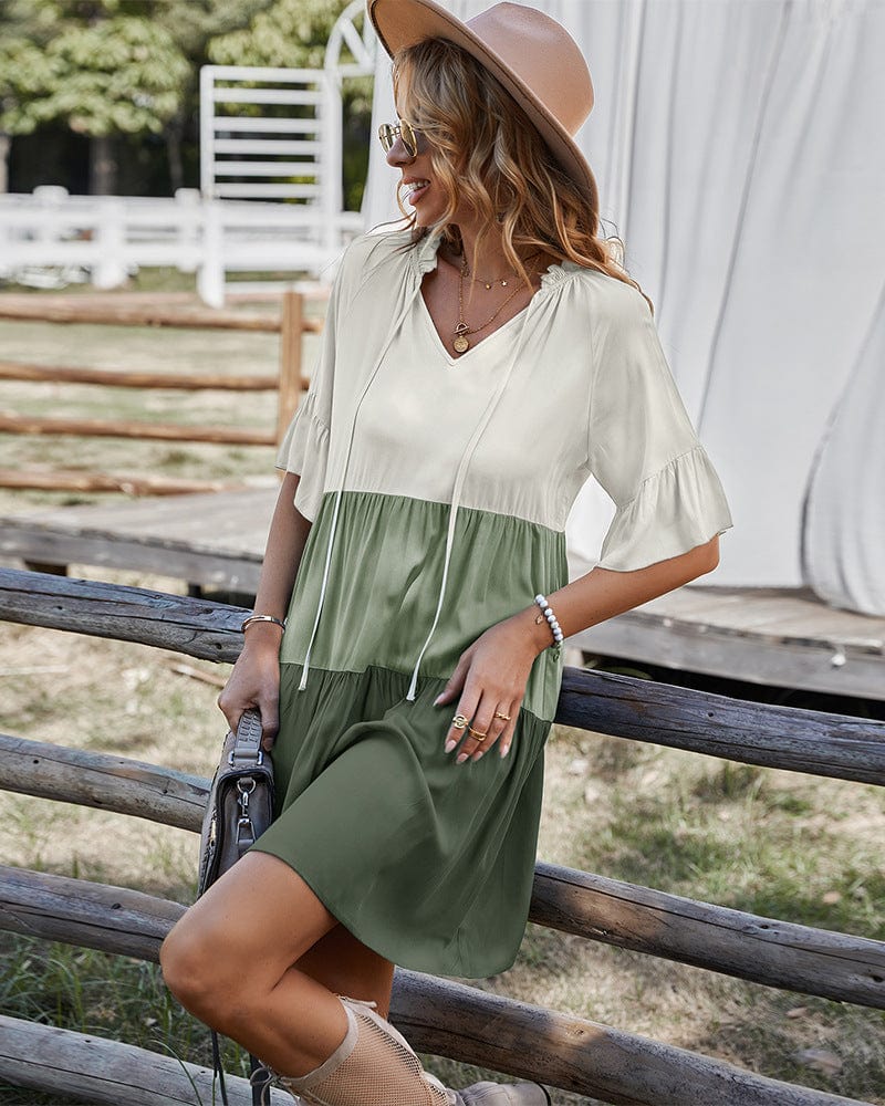 Neck Color Block Dress