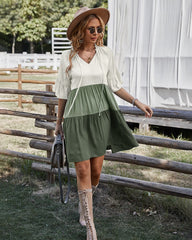 Neck Color Block Dress