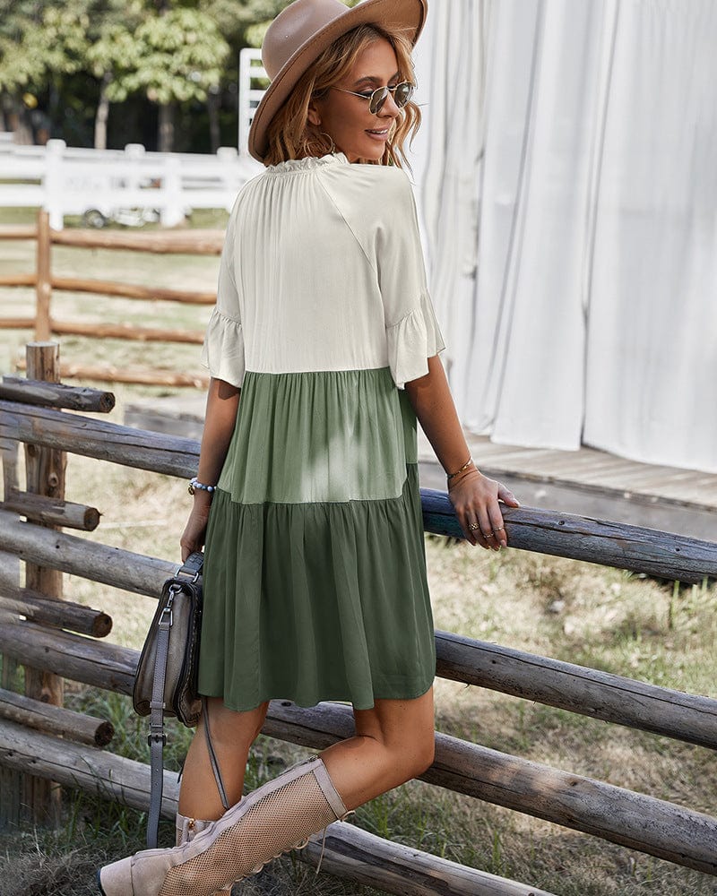 Neck Color Block Dress