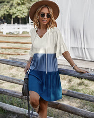 Neck Color Block Dress