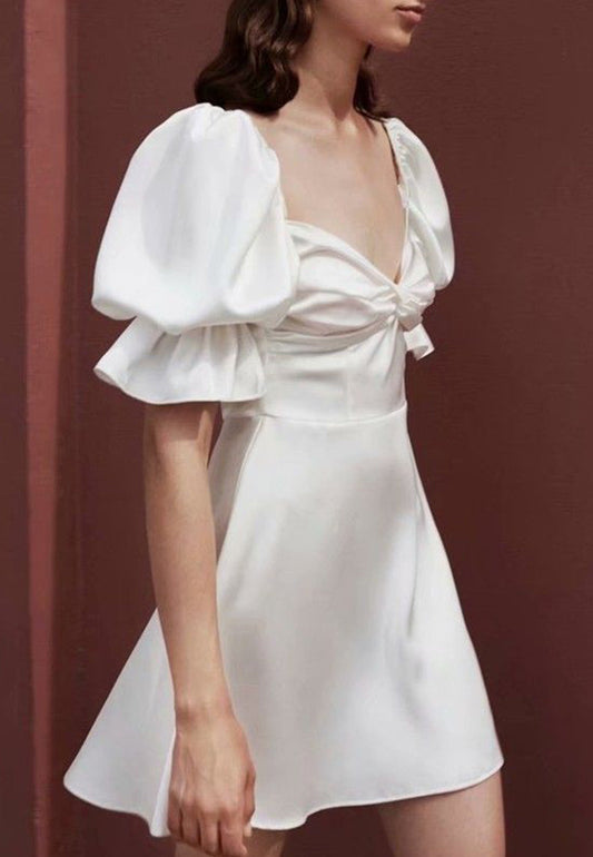 Princess Puff Sleeve Wrap Flounce Mini Dress