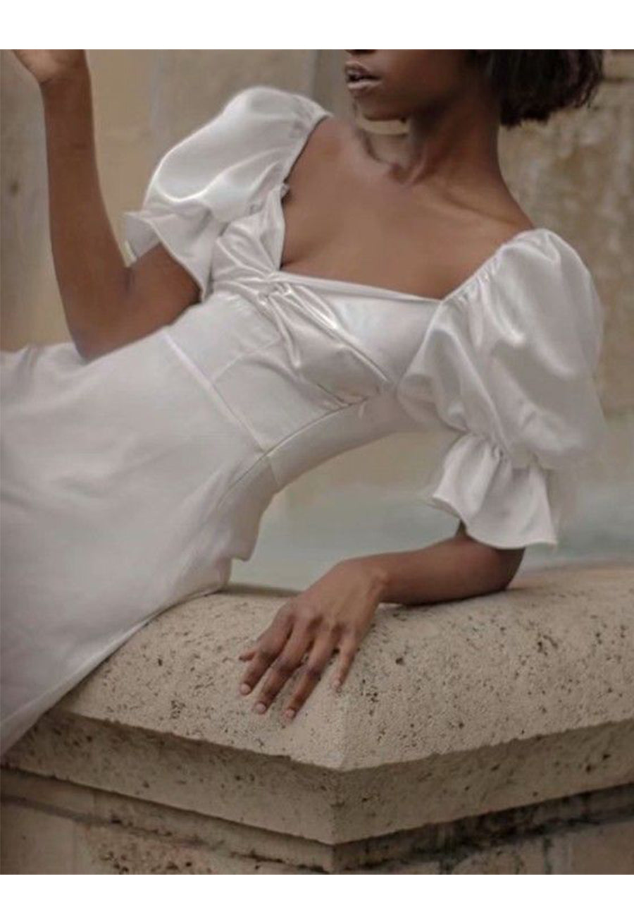 Princess Puff Sleeve Wrap Flounce Mini Dress