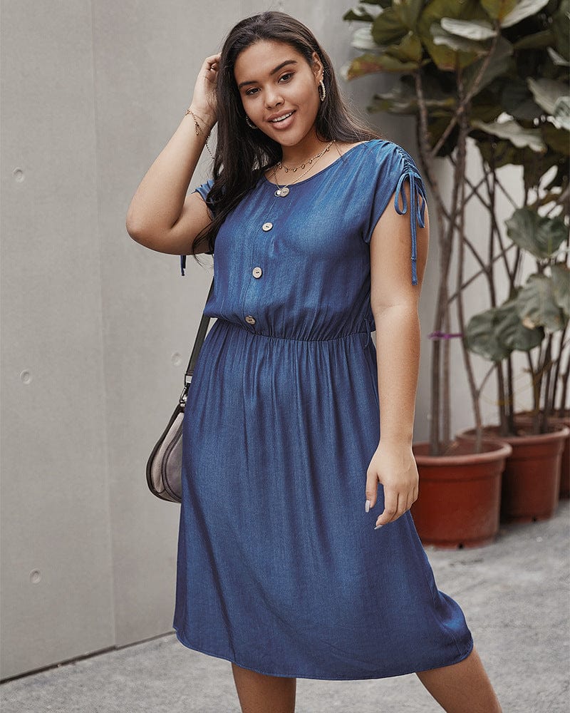 Plus Drawstring Sleeve Dress