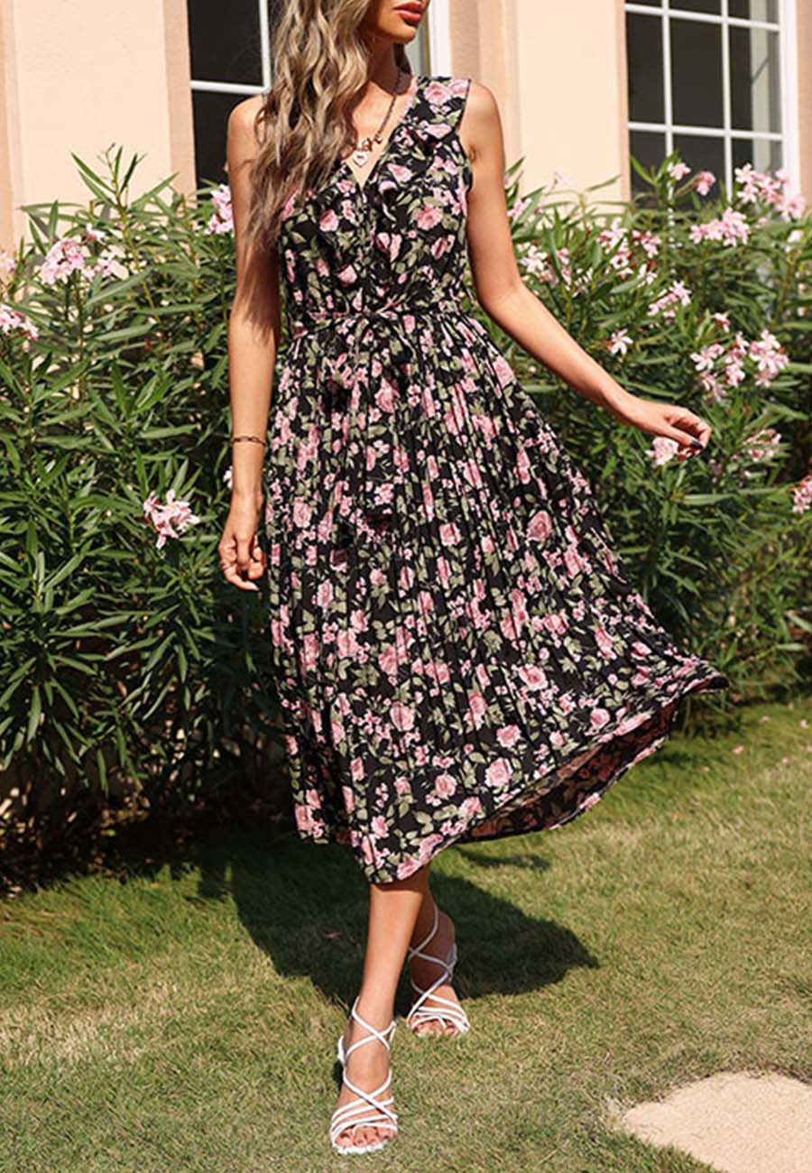Ruffle Back Pleated Dress