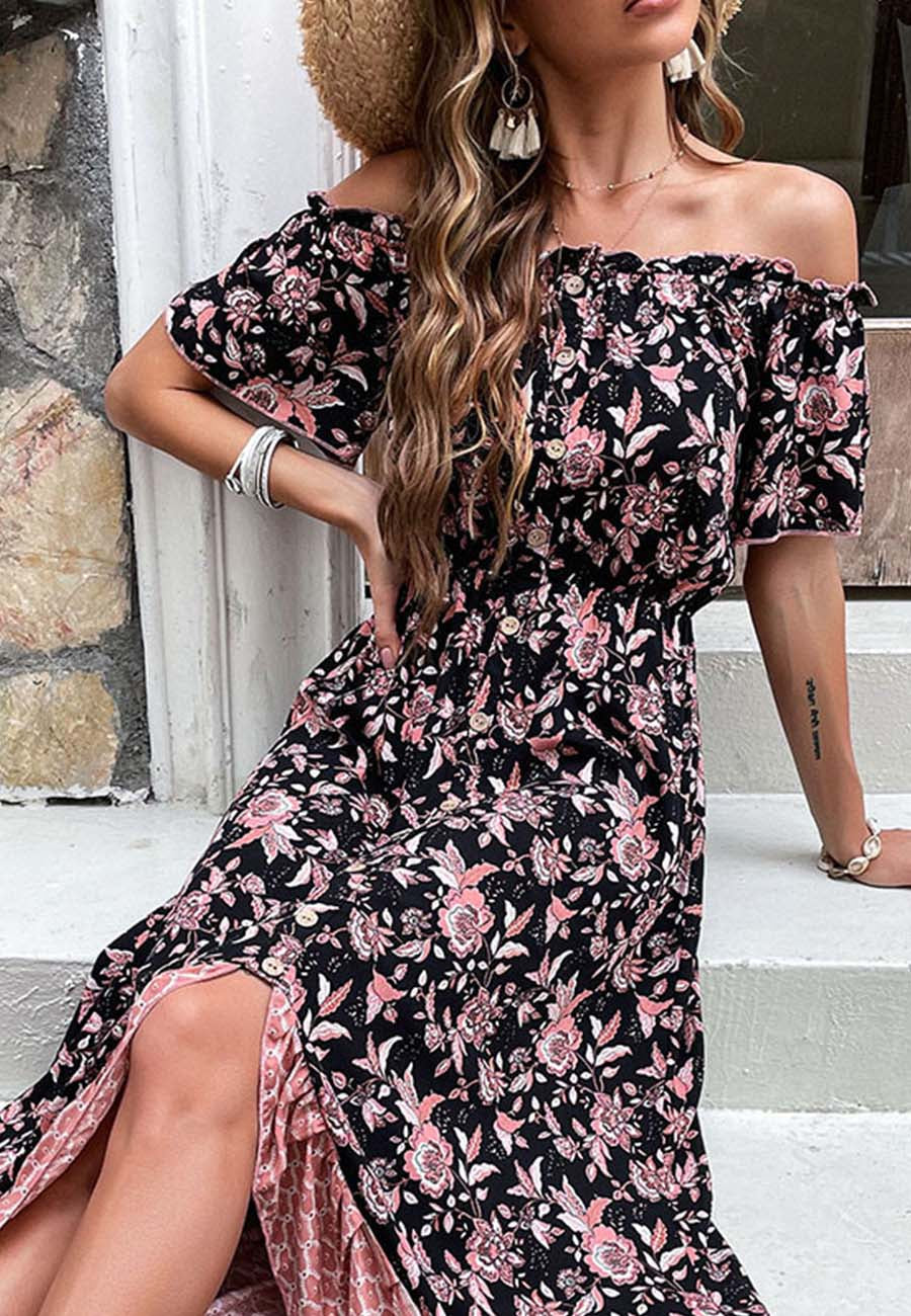 Print Ruffle Hem Dress