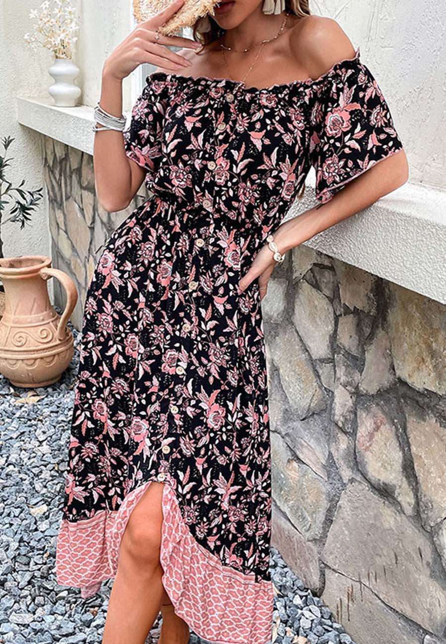 Print Ruffle Hem Dress