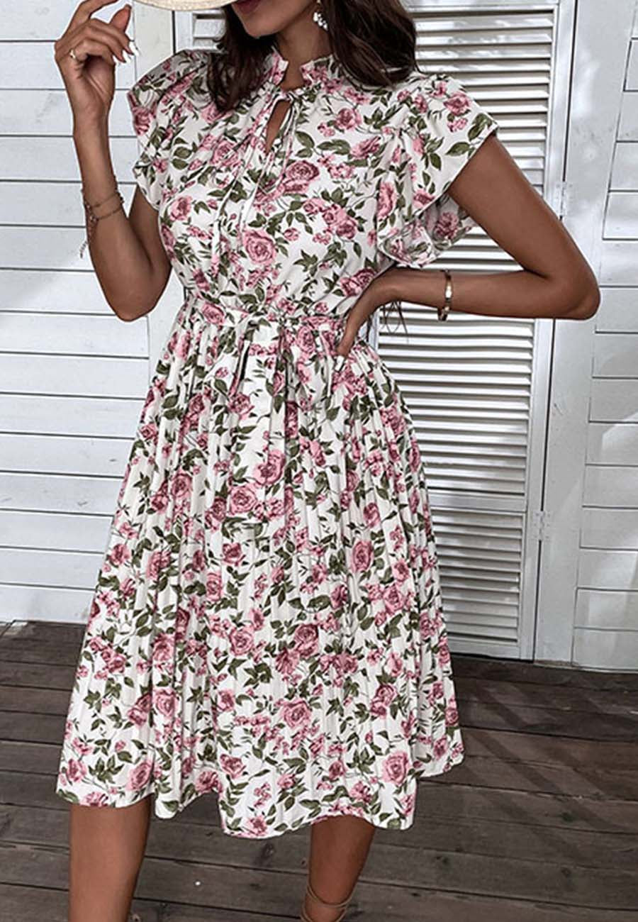 Tie Ruffle Neck Dress