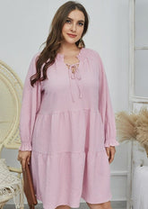 Plus Tie Neck Textured Dress