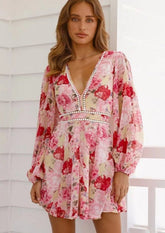Printed Long Sleeve Mini Dress