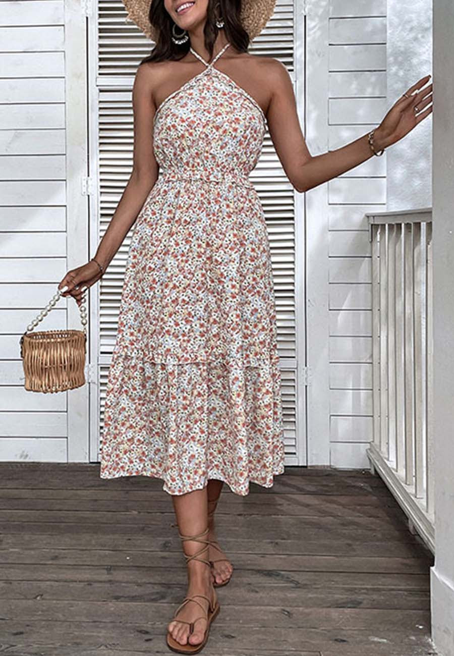 Halter Tie-Back Floral Dress