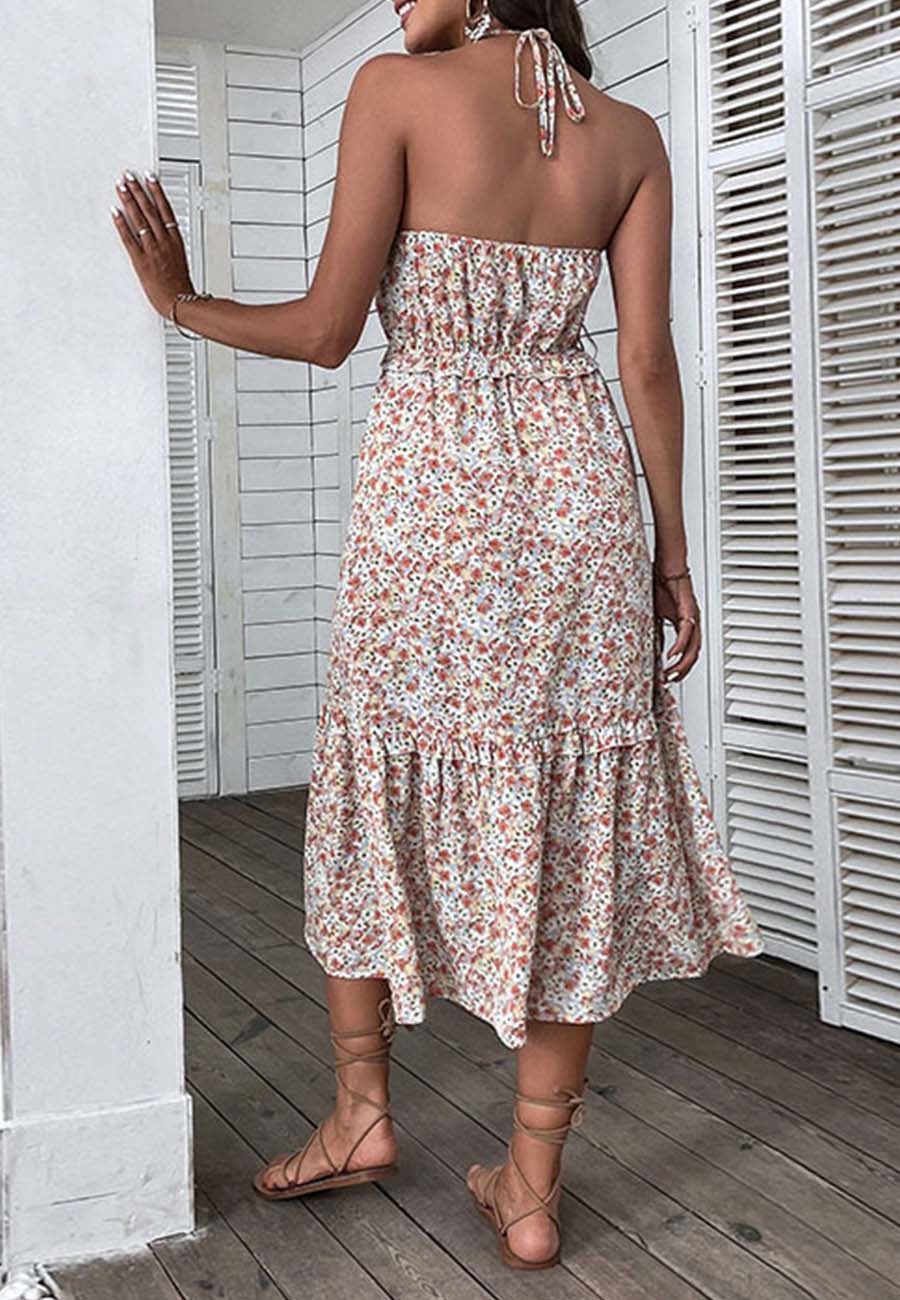 Halter Tie-Back Floral Dress