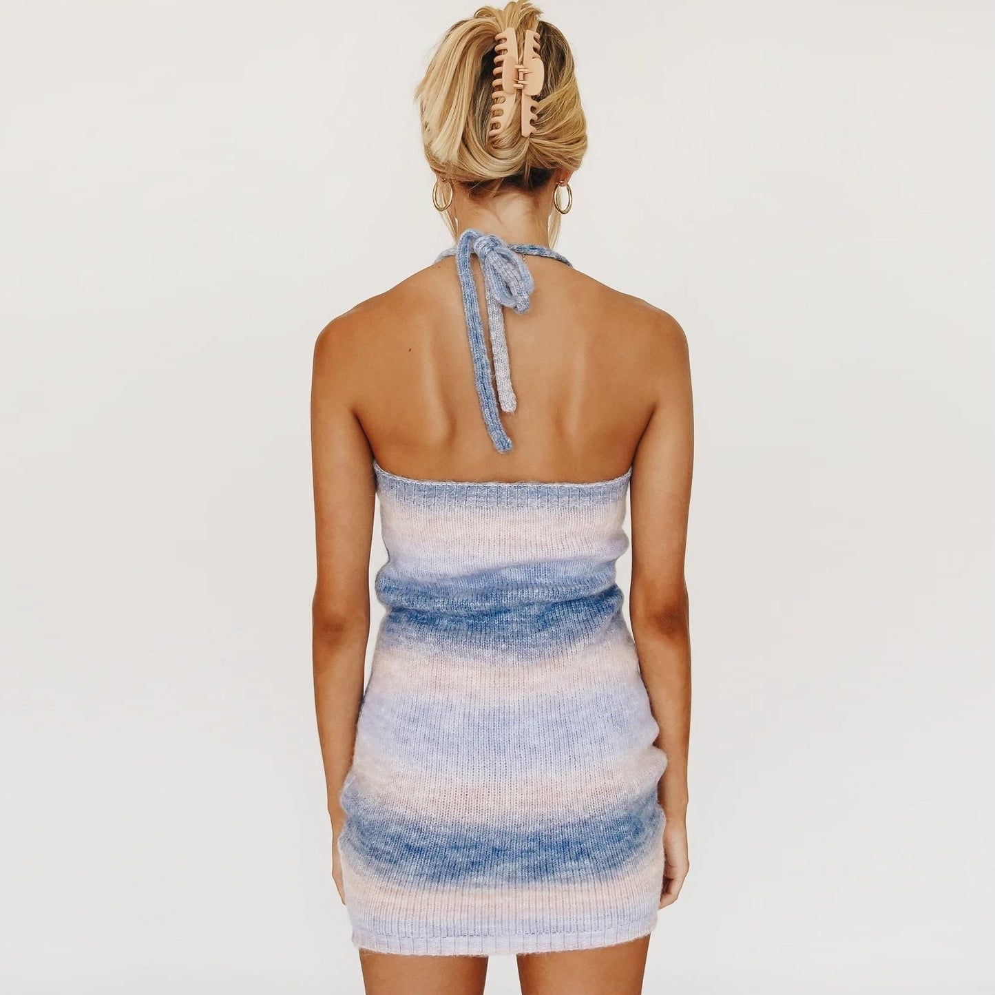 Crochet Rainbow Ombre Halter Mini Dress