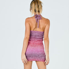 Crochet Rainbow Ombre Halter Mini Dress