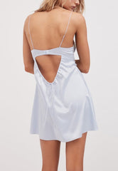Pleated Underwire Floral Baby Blue Back Slip Dress