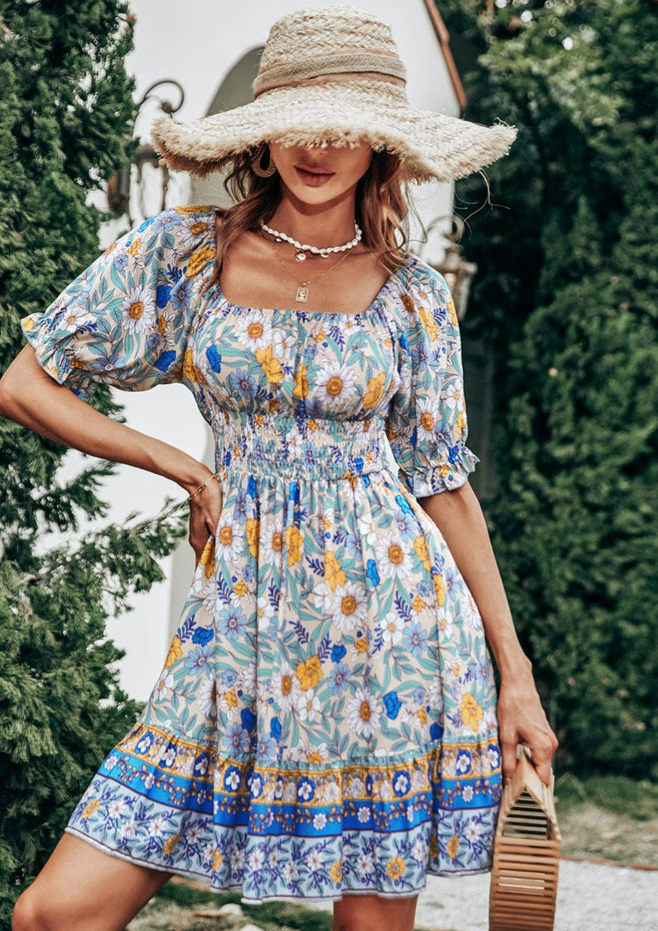Smocked Puff Sleeve Dress