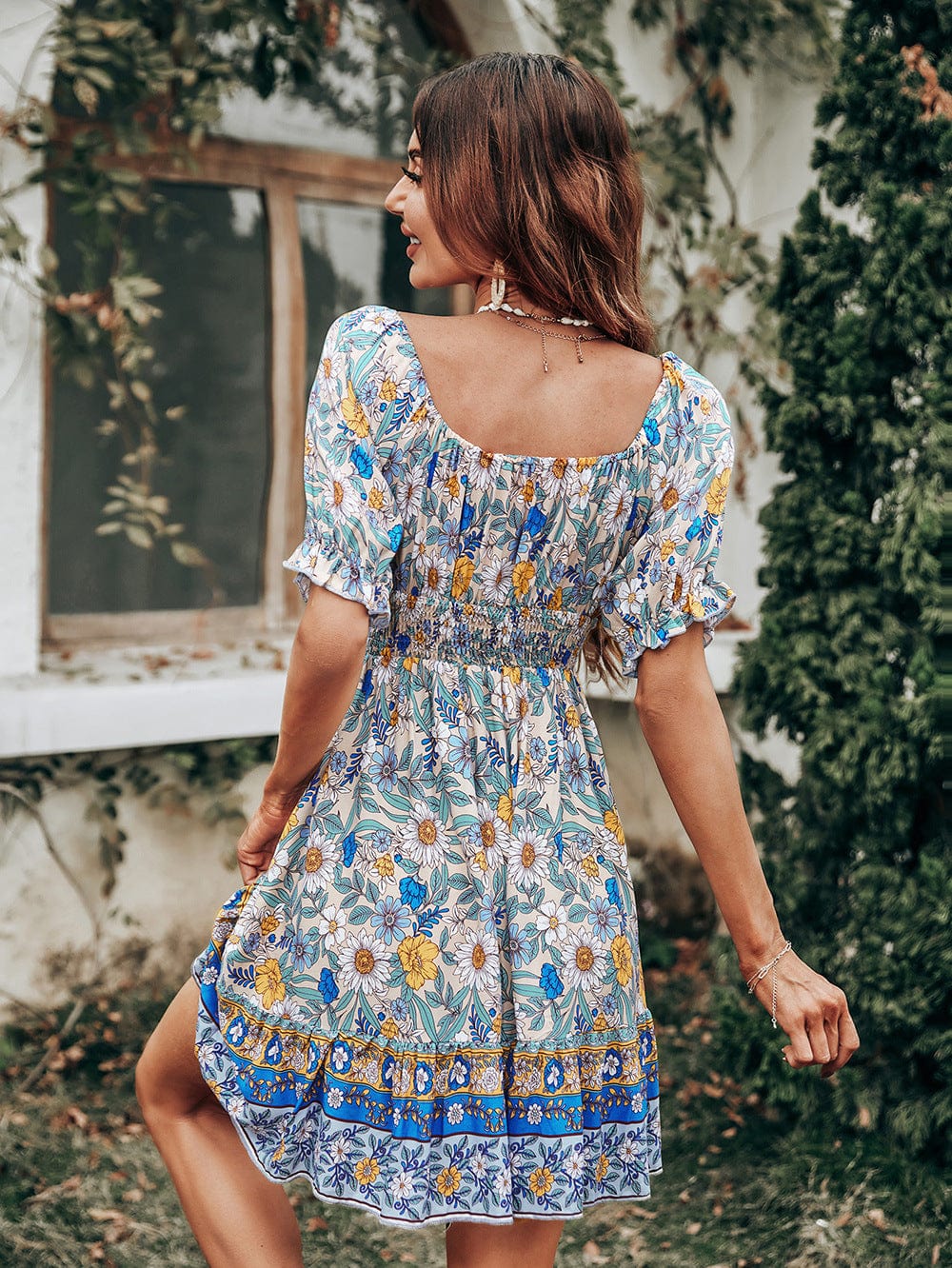Smocked Puff Sleeve Dress