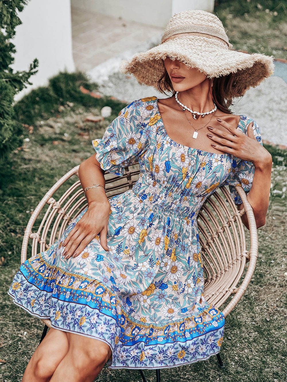 Smocked Puff Sleeve Dress