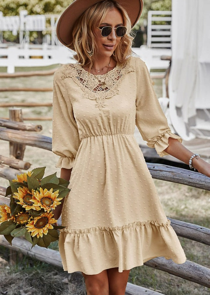 Lace Clip Dot Neck Dress