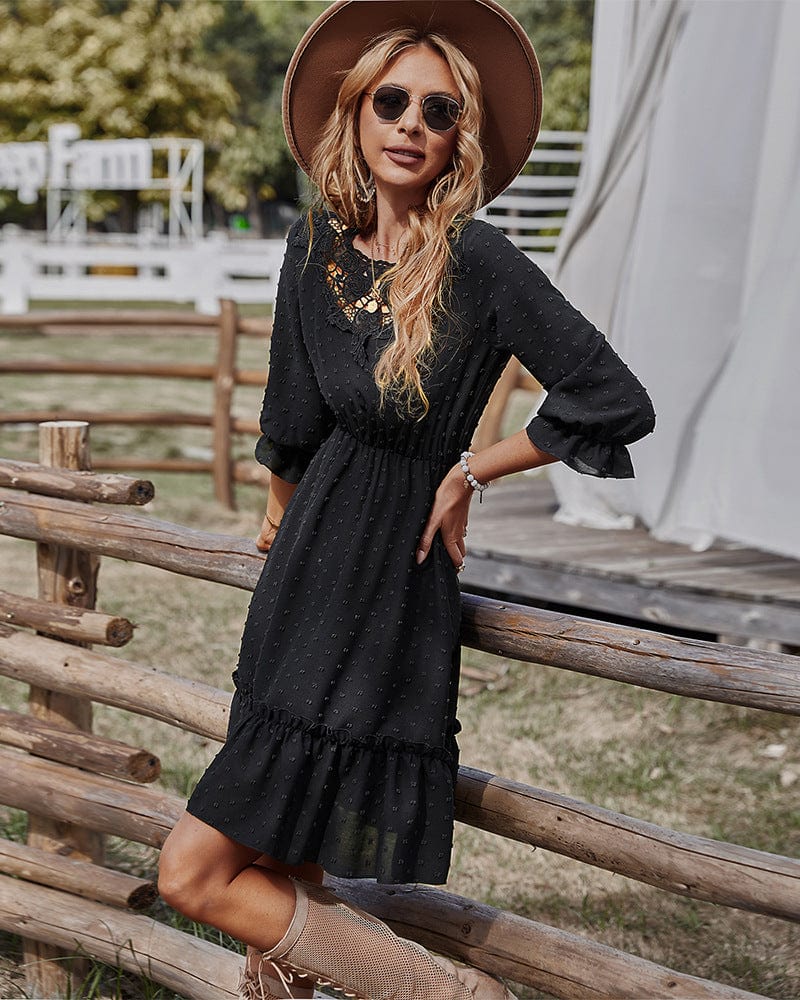 Lace Clip Dot Neck Dress