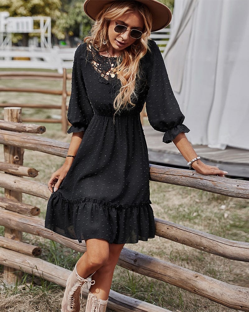Lace Clip Dot Neck Dress