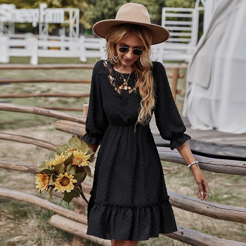 Lace Clip Dot Neck Dress