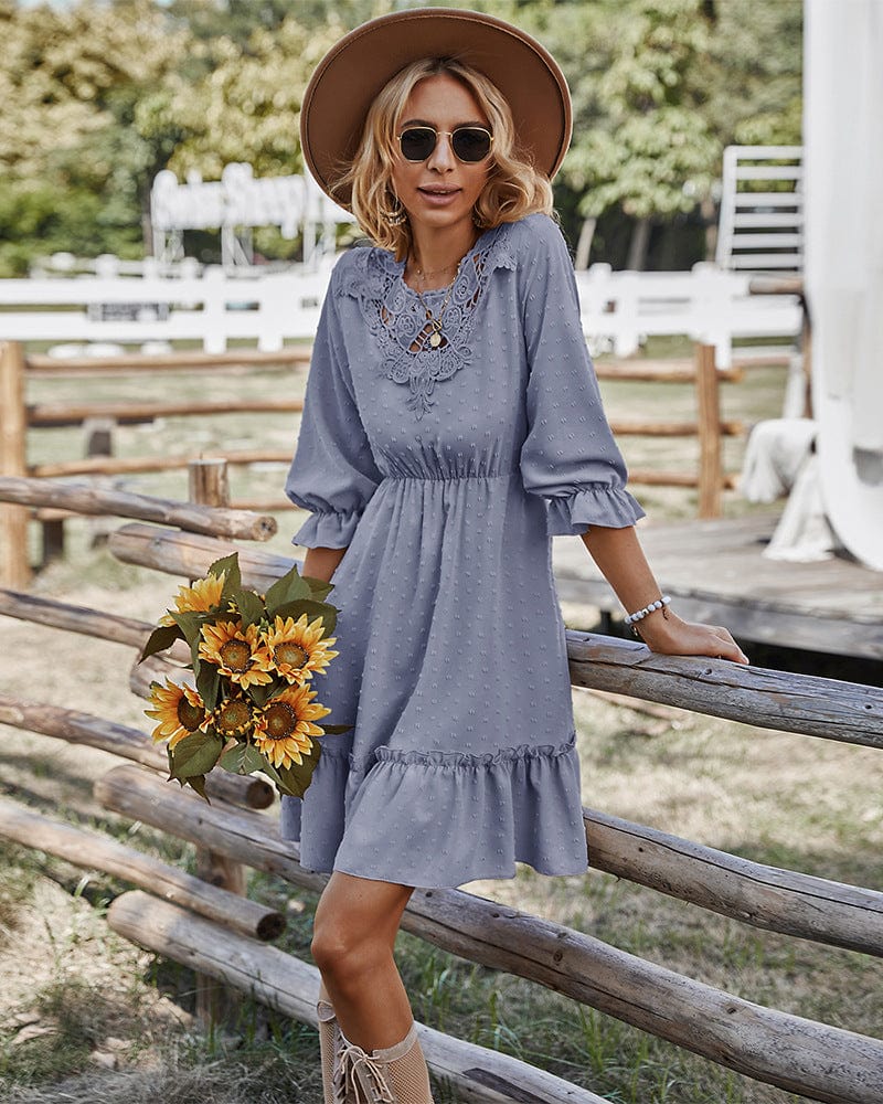 Lace Clip Dot Neck Dress