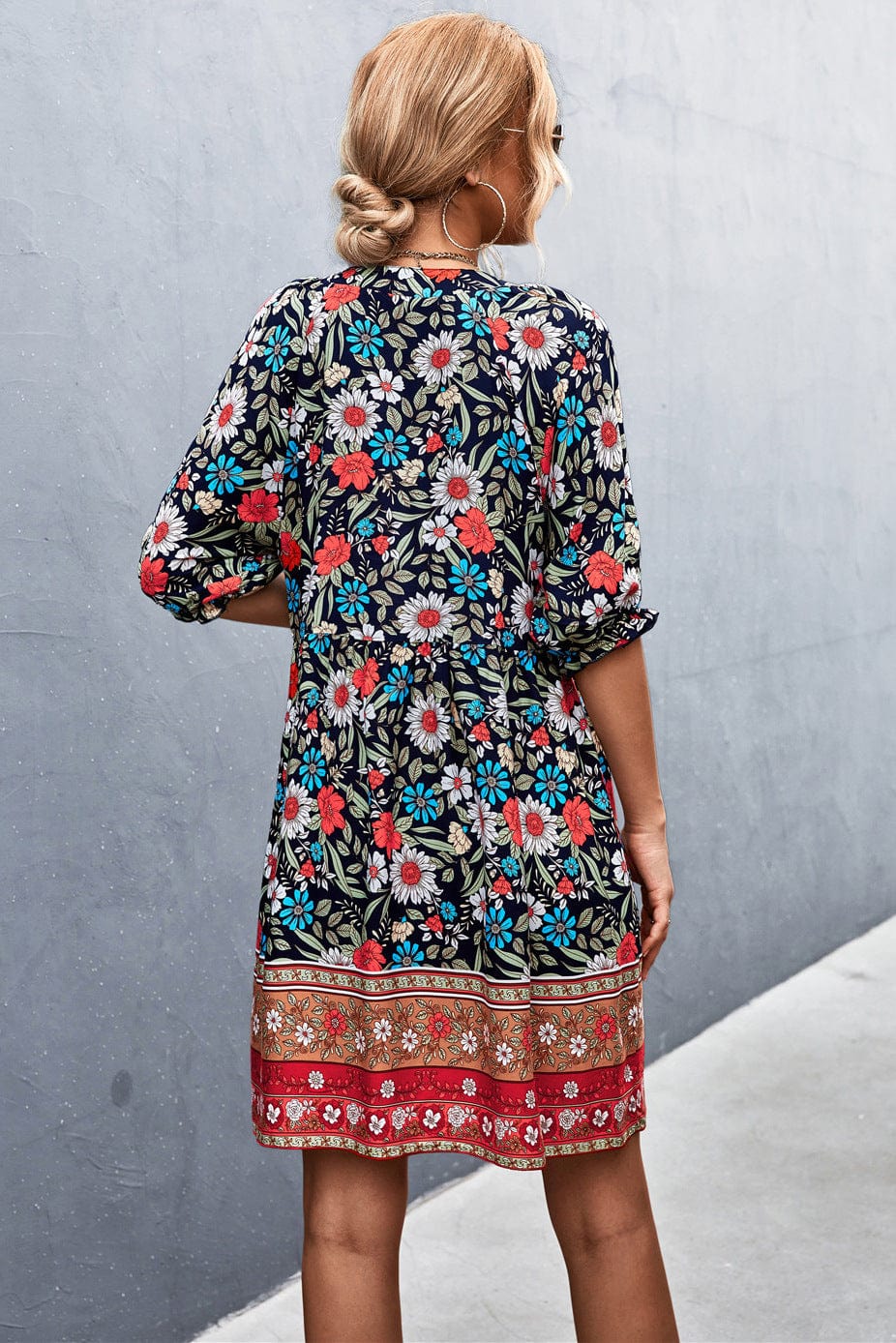 Neck Puff Sleeve Dress