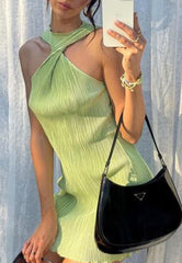 Crossover Ribbed Textured Mini Slip Dress