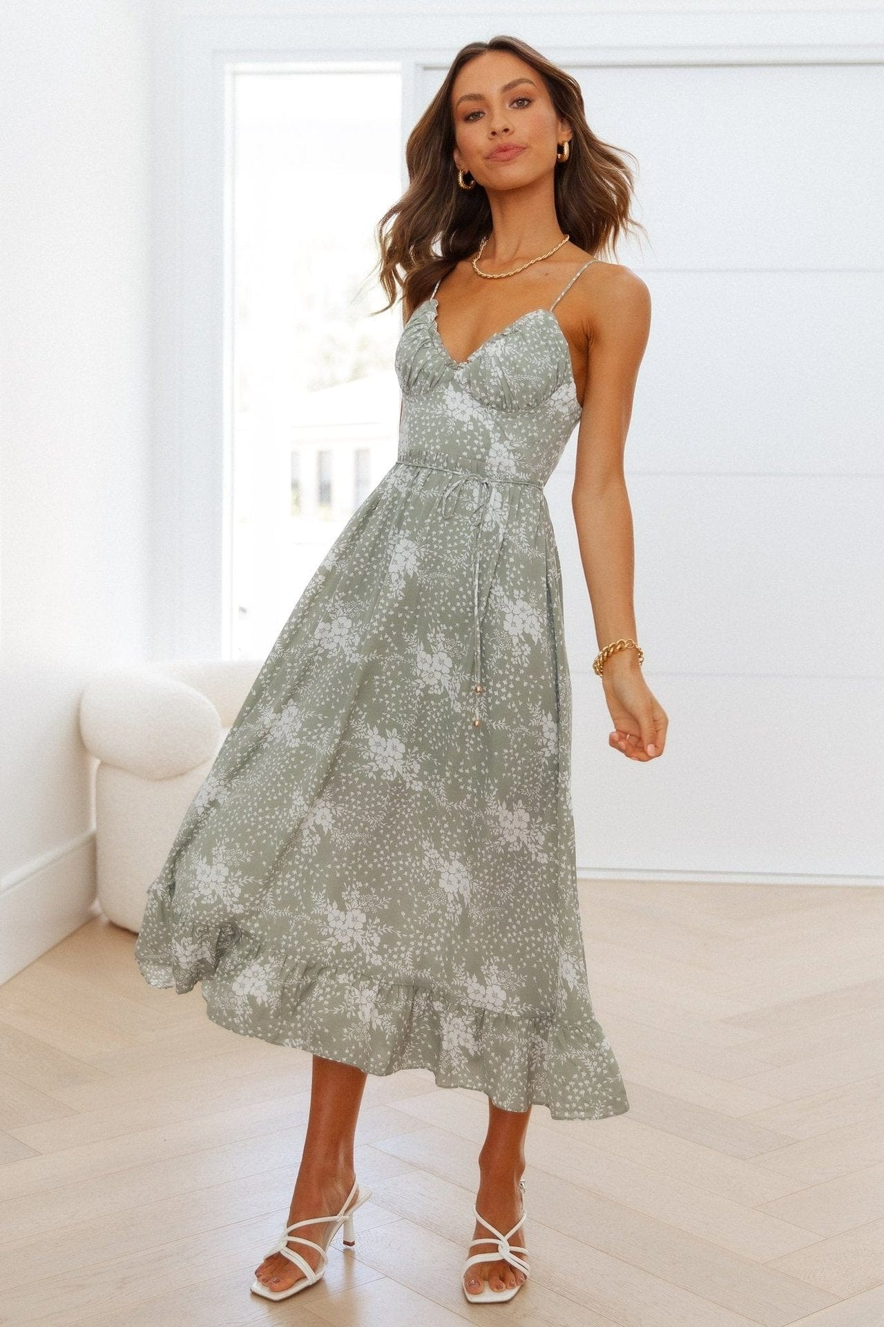 V Neck Floral Print Dress