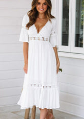 Plunge Neck Lace Dress