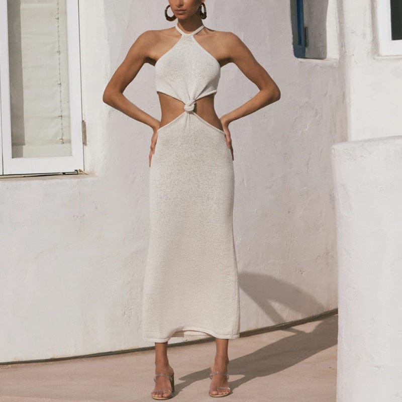 High Neck Halter Tie Cut Out Maxi Dress