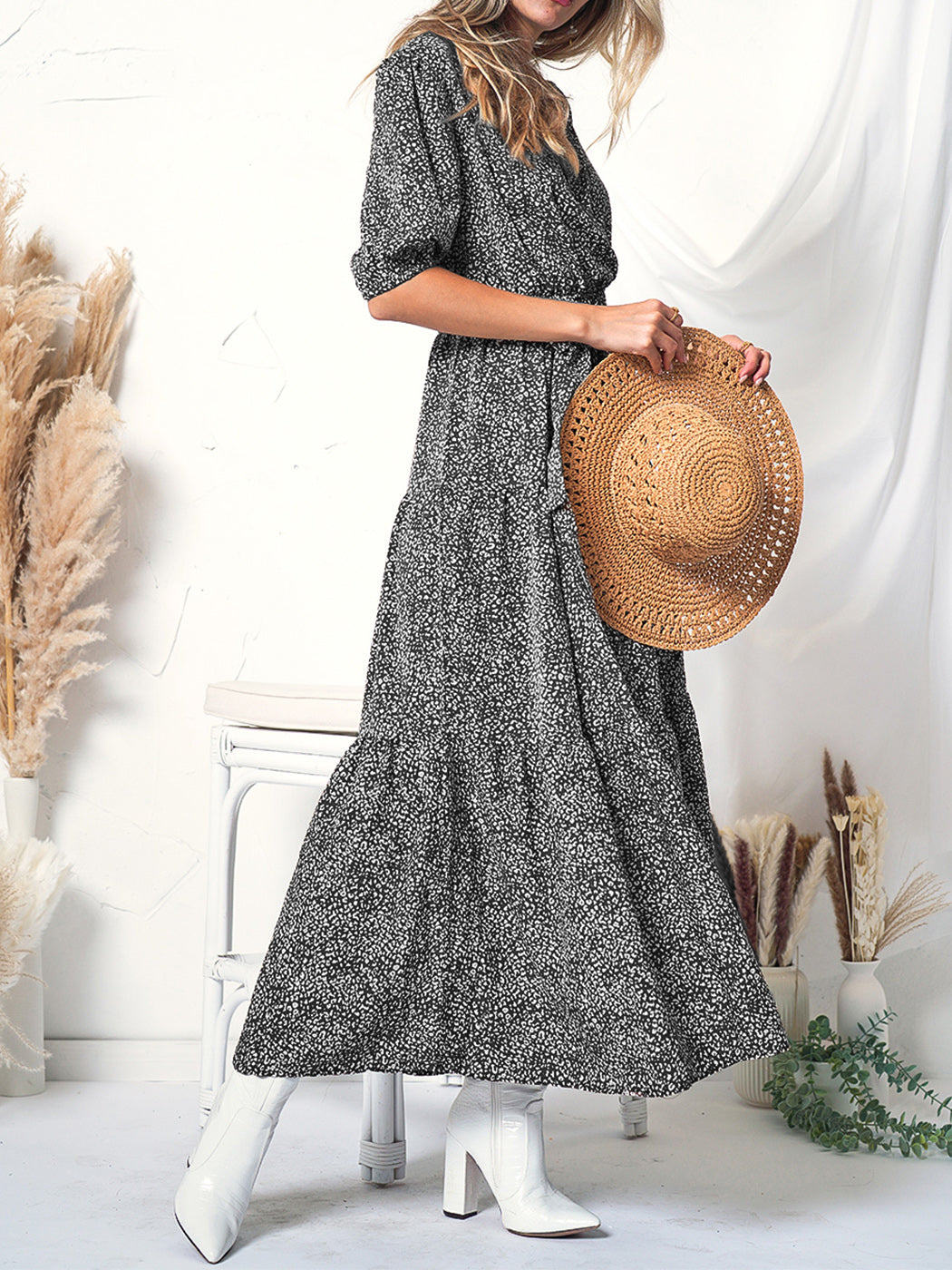 Puff Sleeve Wrap Dress