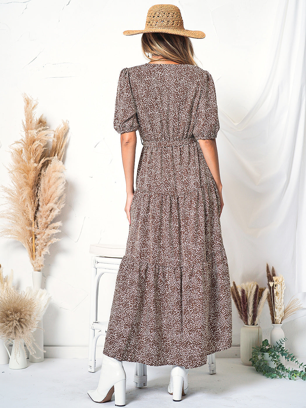 Puff Sleeve Wrap Dress
