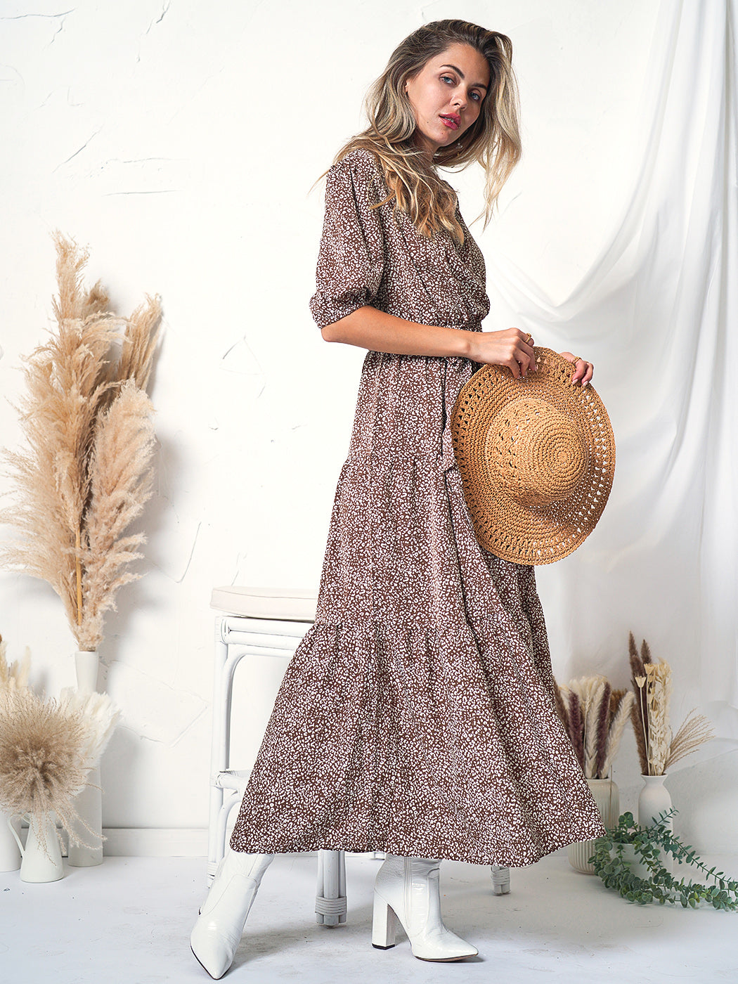 Puff Sleeve Wrap Dress