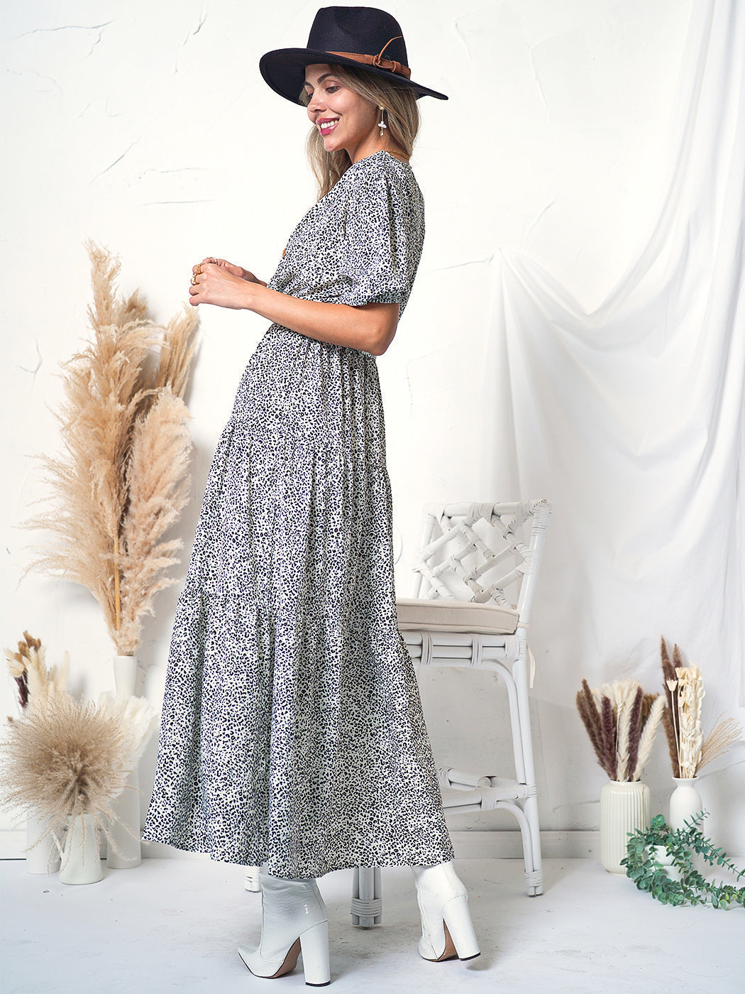 Puff Sleeve Wrap Dress