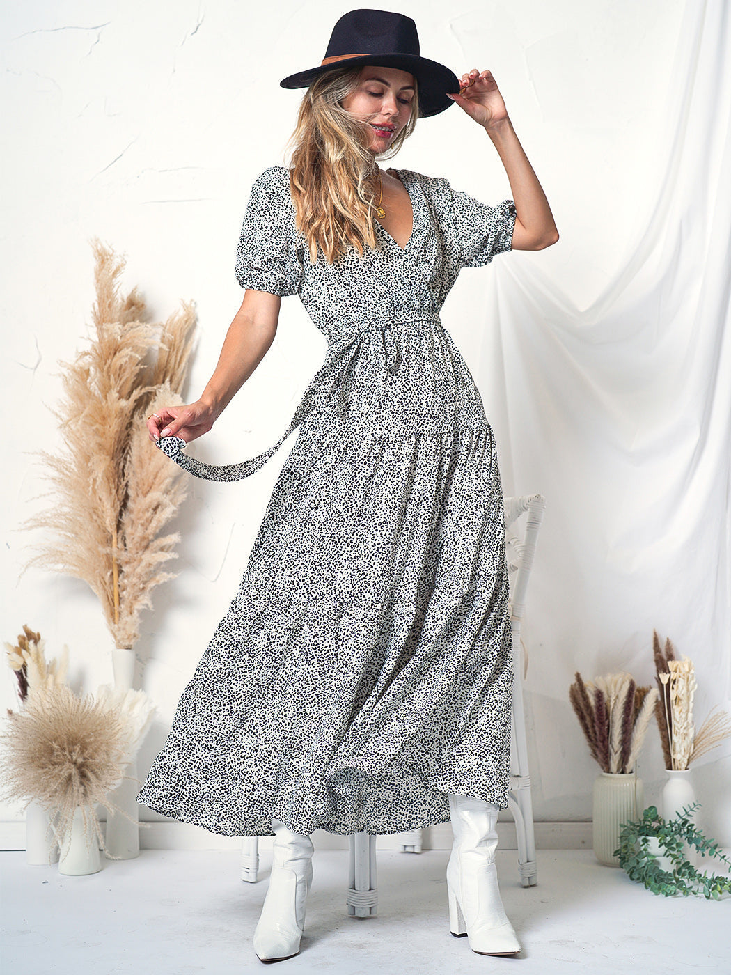 Puff Sleeve Wrap Dress